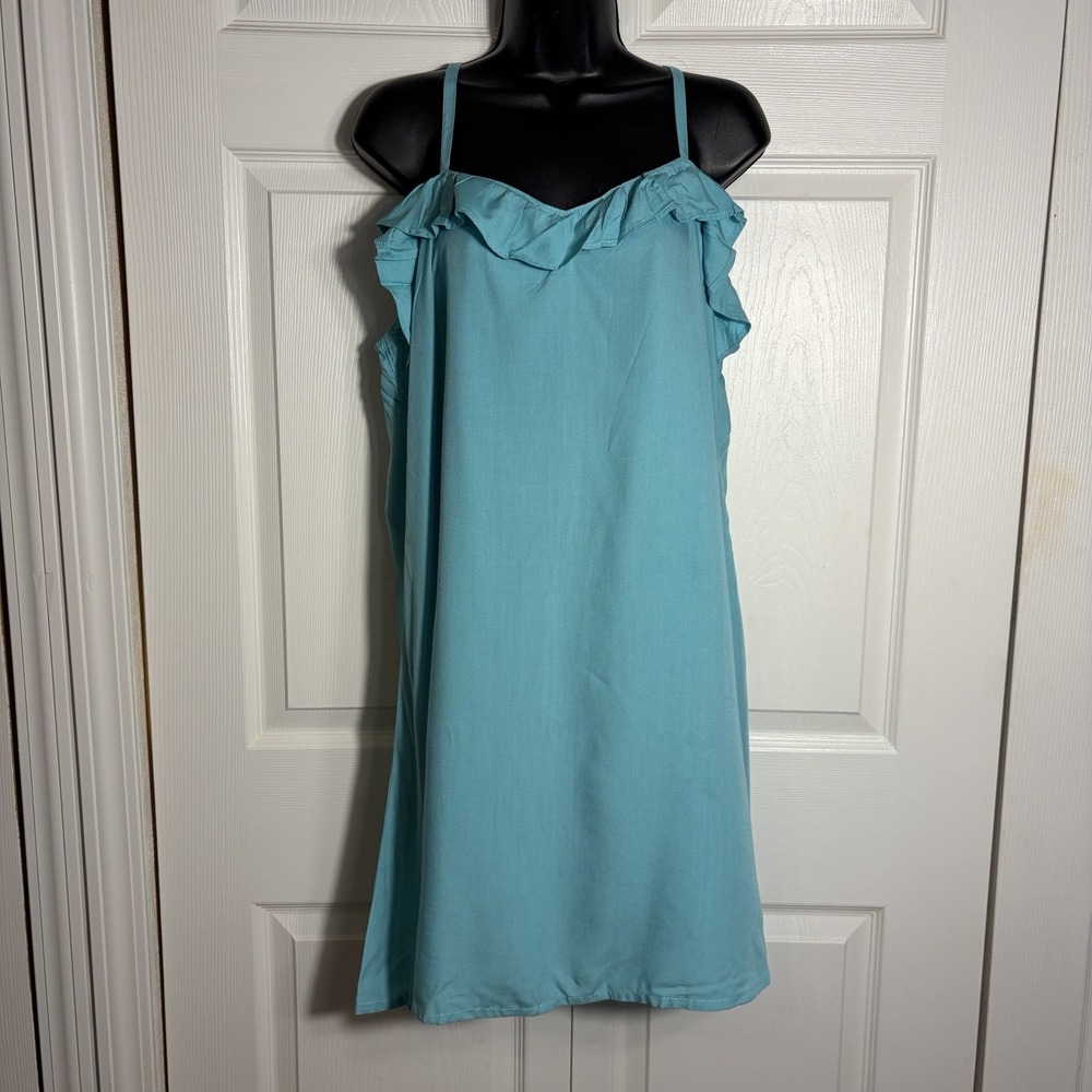 Sumi Ware Designs Summer Slip Dress Women XXL Aqua Teal Ruffle Adjustable Strap